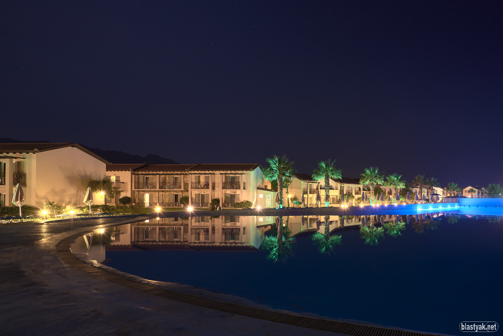 Our hotel pool at night